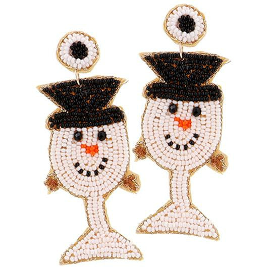 Snowman Wine Seed Bead Earrings - BFF Here