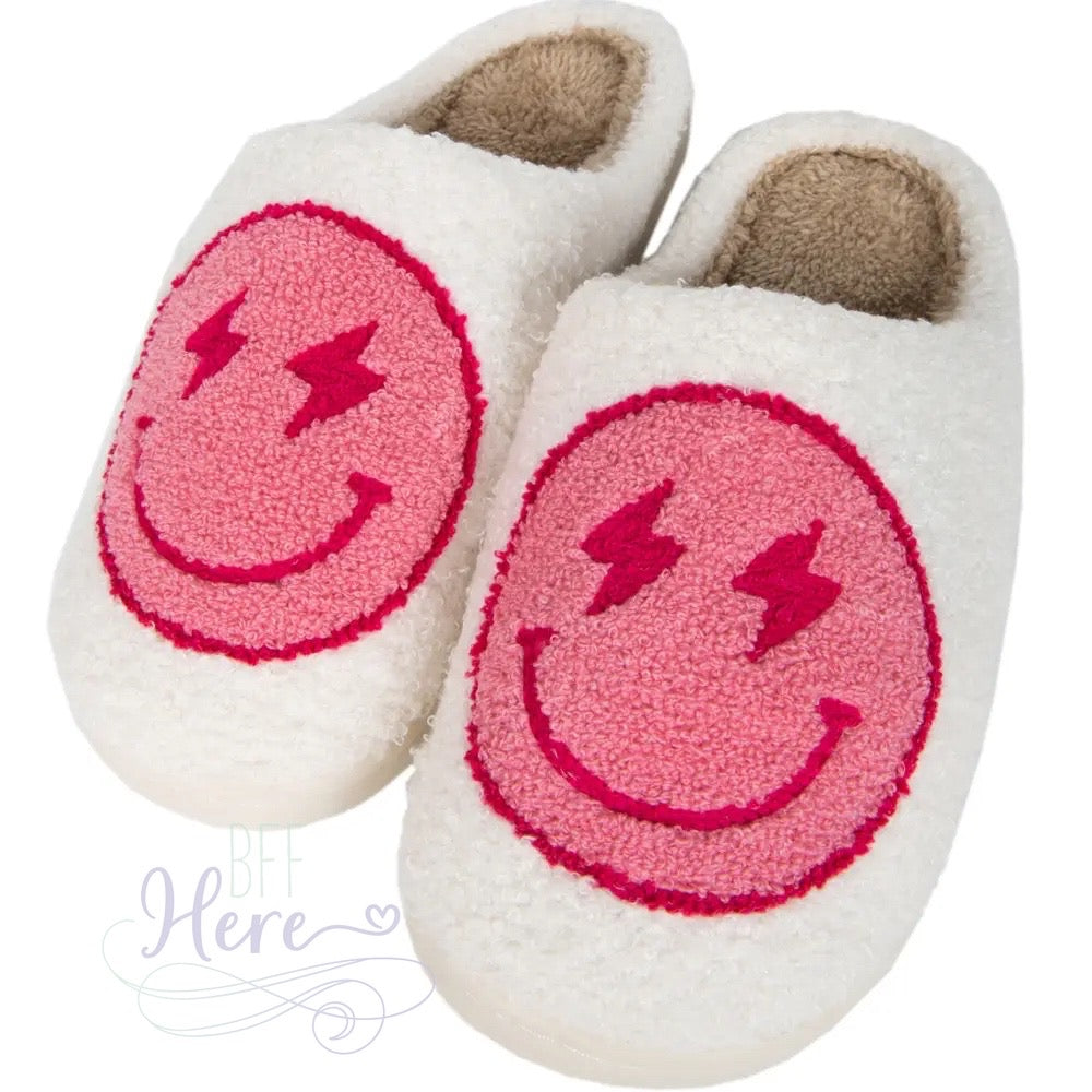 Lightening Bolt Smiley Face Slippers -- Choice of Color - BFF Here