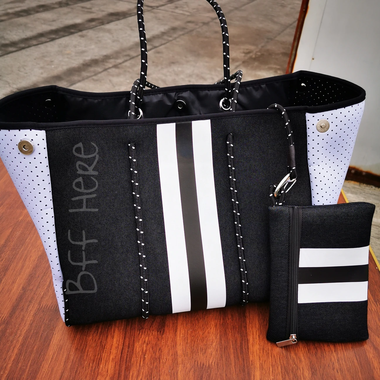 Neoprene Tote — Black & White Chic - BFF Here