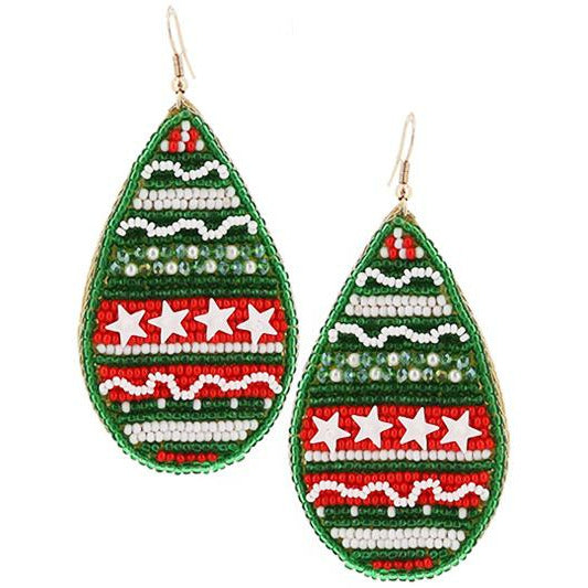Christmas Tradition Seed Bead Earrings — Green - BFF Here