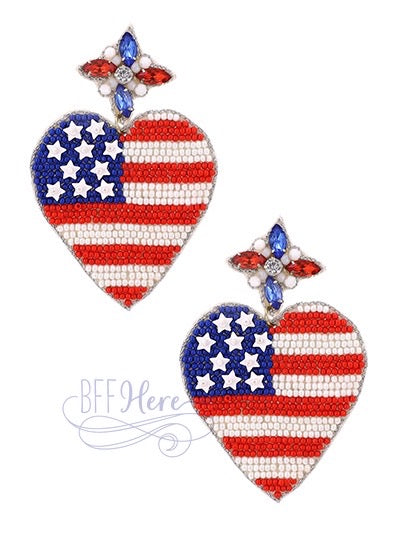 USA Heart Seed Bead Earrings - BFF Here
