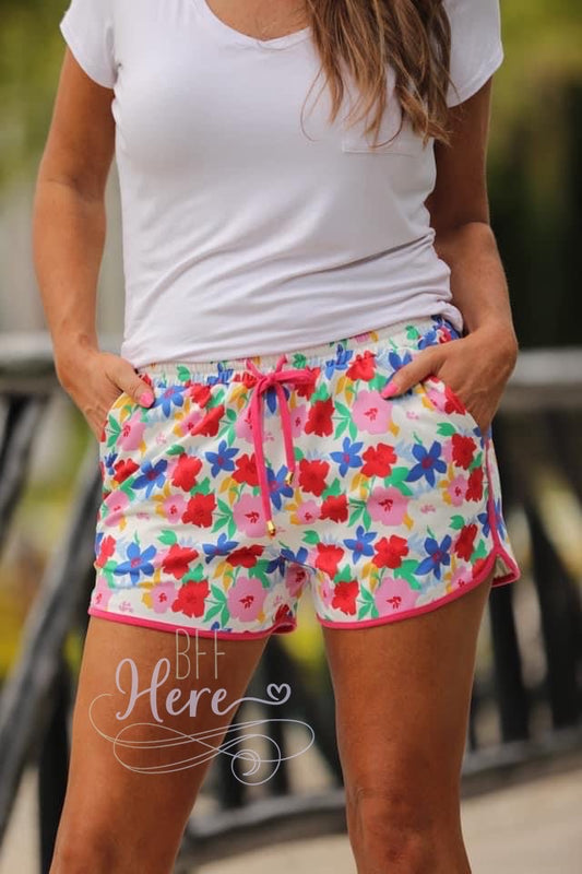 Flower Power Drawstring Everyday Shorts - BFF Here