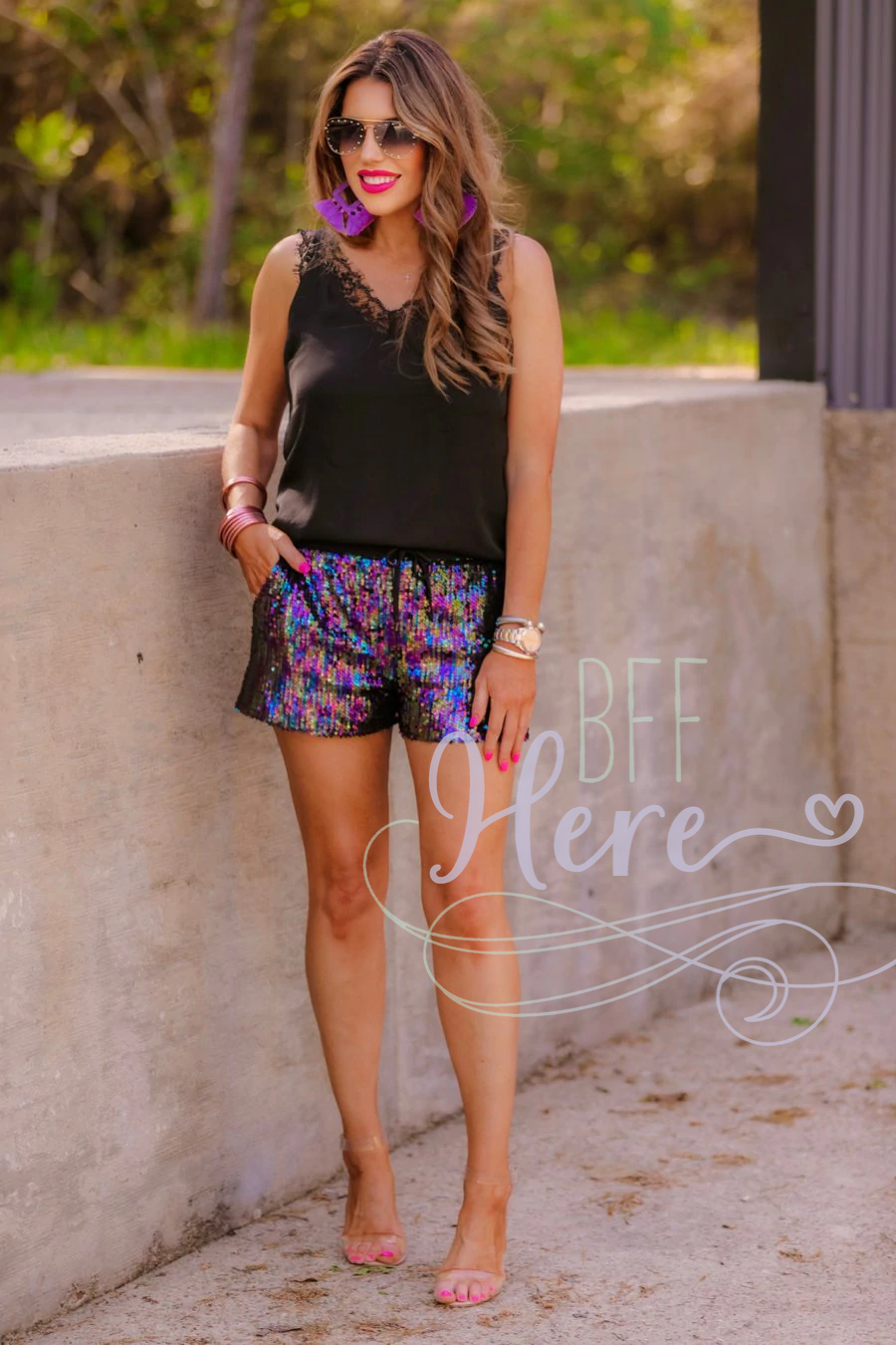 Mermaid Sequin Drawstring Shorts - BFF Here