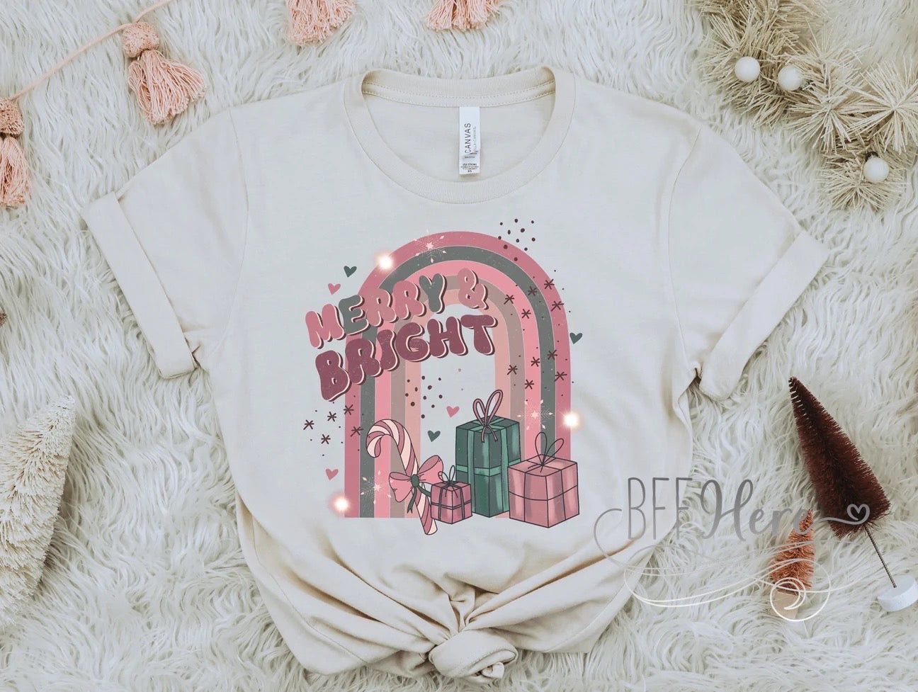 PREORDER — Merry & Bright Rainbow Tee - BFF Here