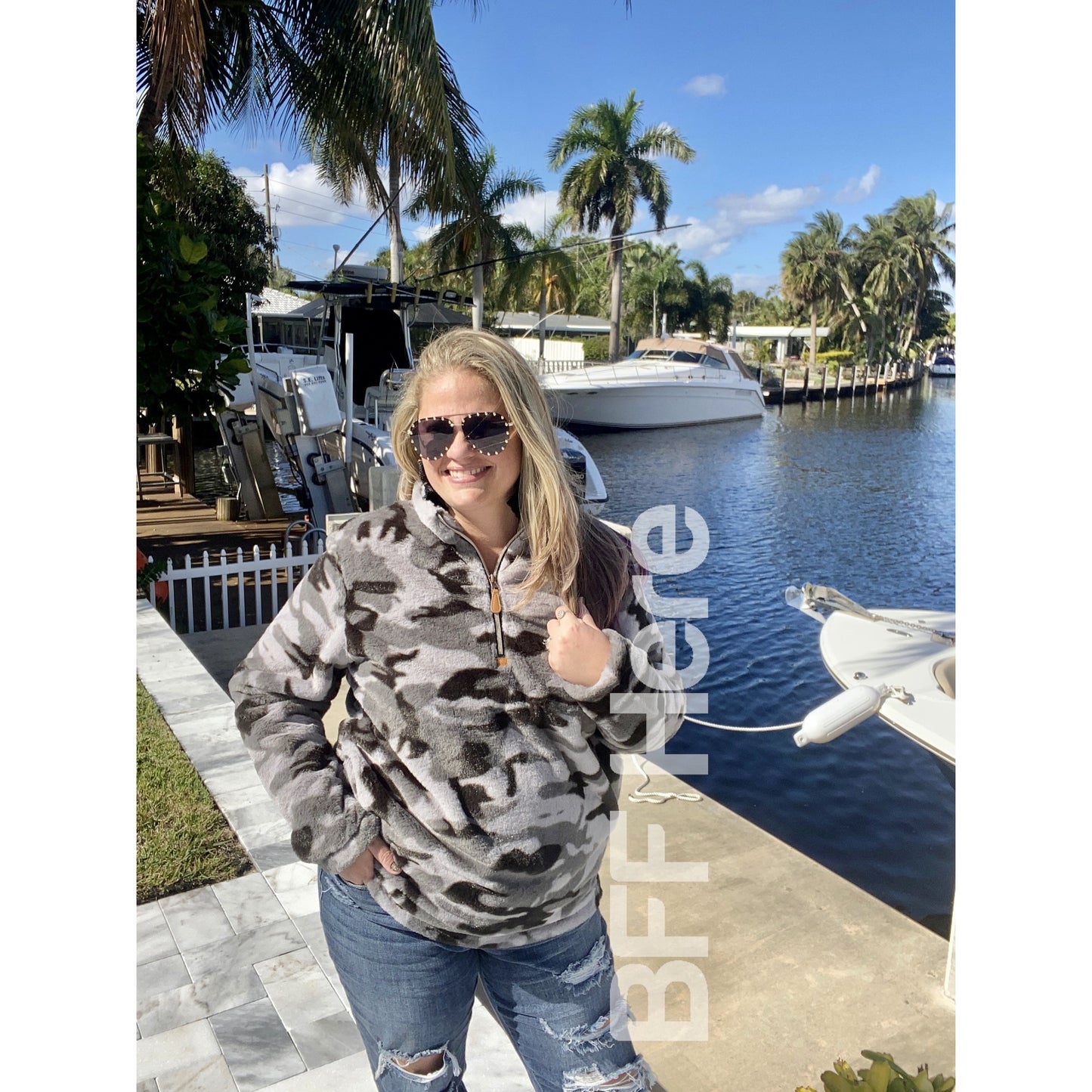 Hunter Grey Camo Faux Fur Pullover - BFF Here