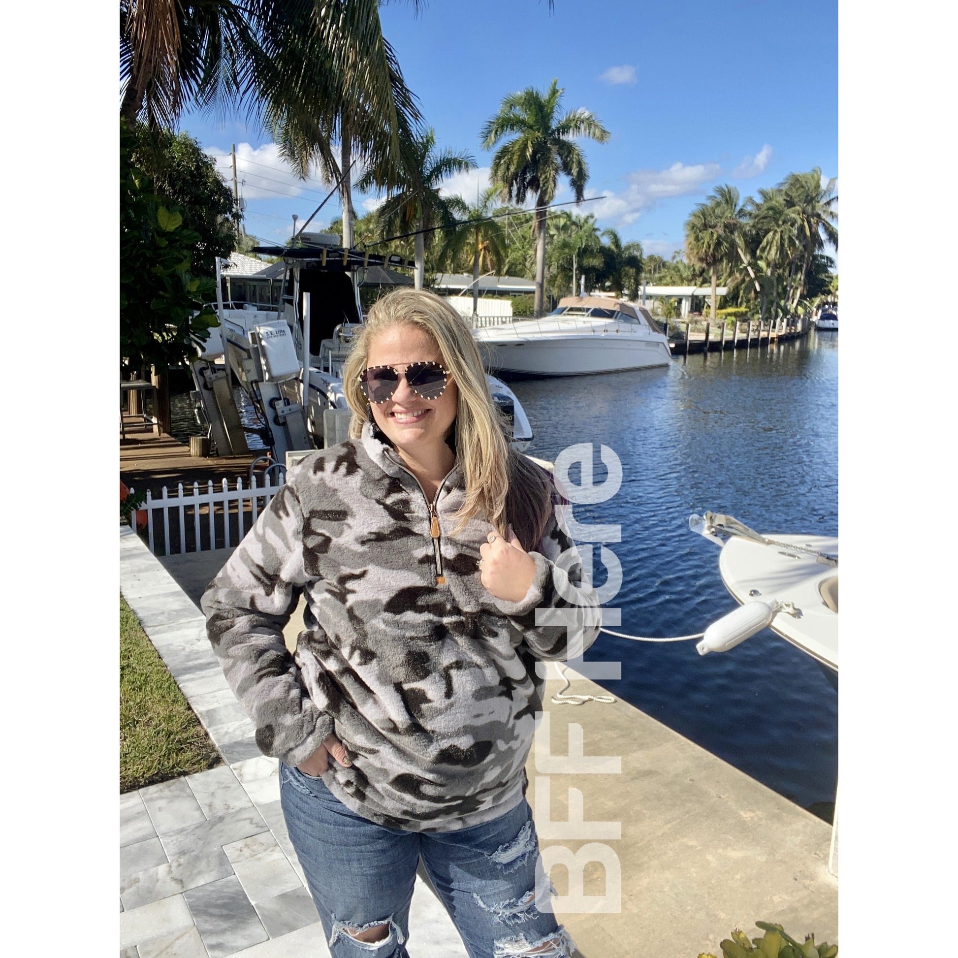 Hunter Grey Camo Faux Fur Pullover - BFF Here