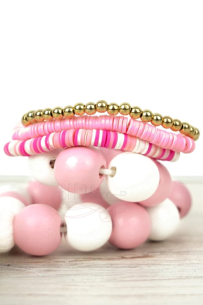 Key Largo Bracelet Set — Pink & Gold - BFF Here