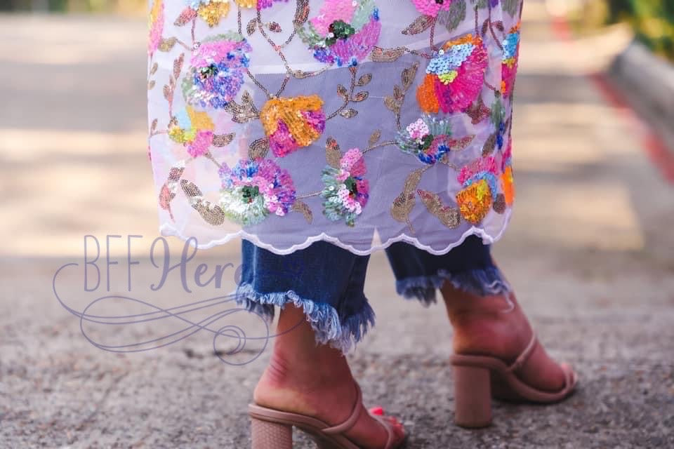 Glamorous Floral Sequin Kimono - BFF Here