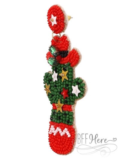 Christmas Cactus Seed Bead Earrings - BFF Here