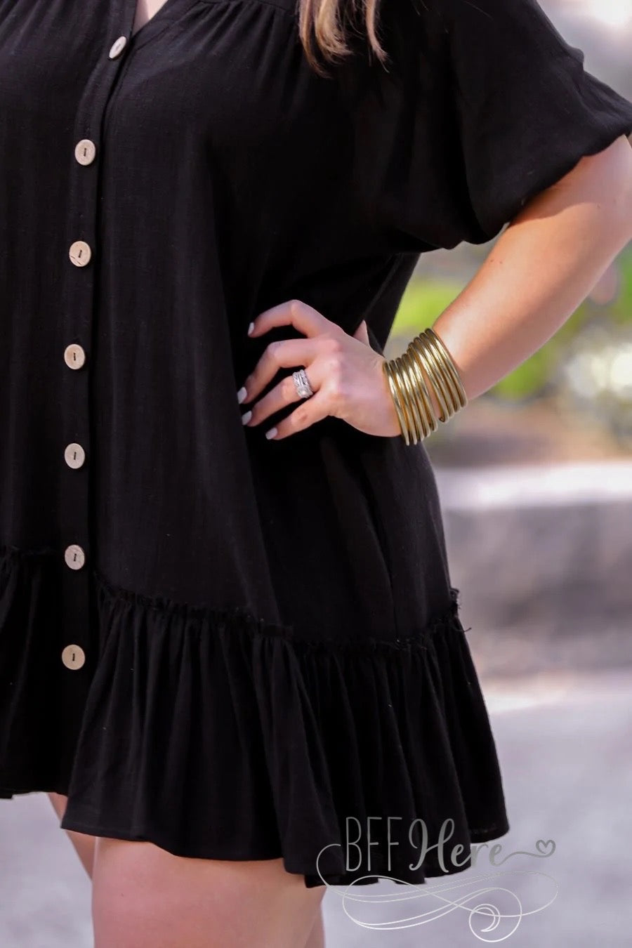 Palmer Button Up Dress - Black - BFF Here