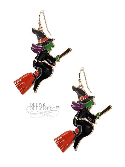 Witch On Broom Earrings - BFF Here