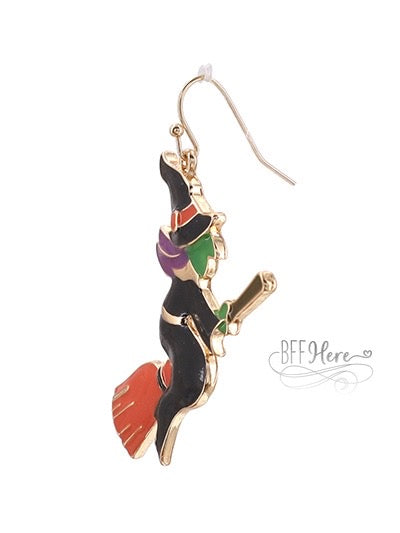 Witch On Broom Earrings - BFF Here