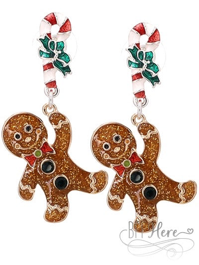 Gingerbread With Candy Canes Earrings - BFF Here