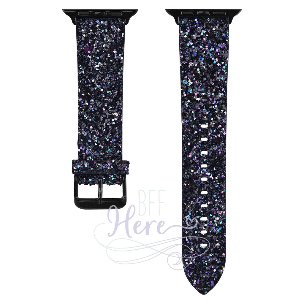 Shiny Glitter Leather Apple Watch Bands -- Choice of Color - BFF Here