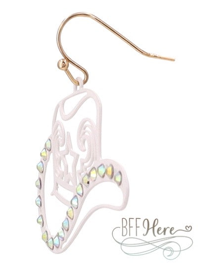 Cowboy Hat Filagree Earrings — White - BFF Here