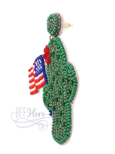 Cactus USA Flag Seed Bead Earrings - BFF Here