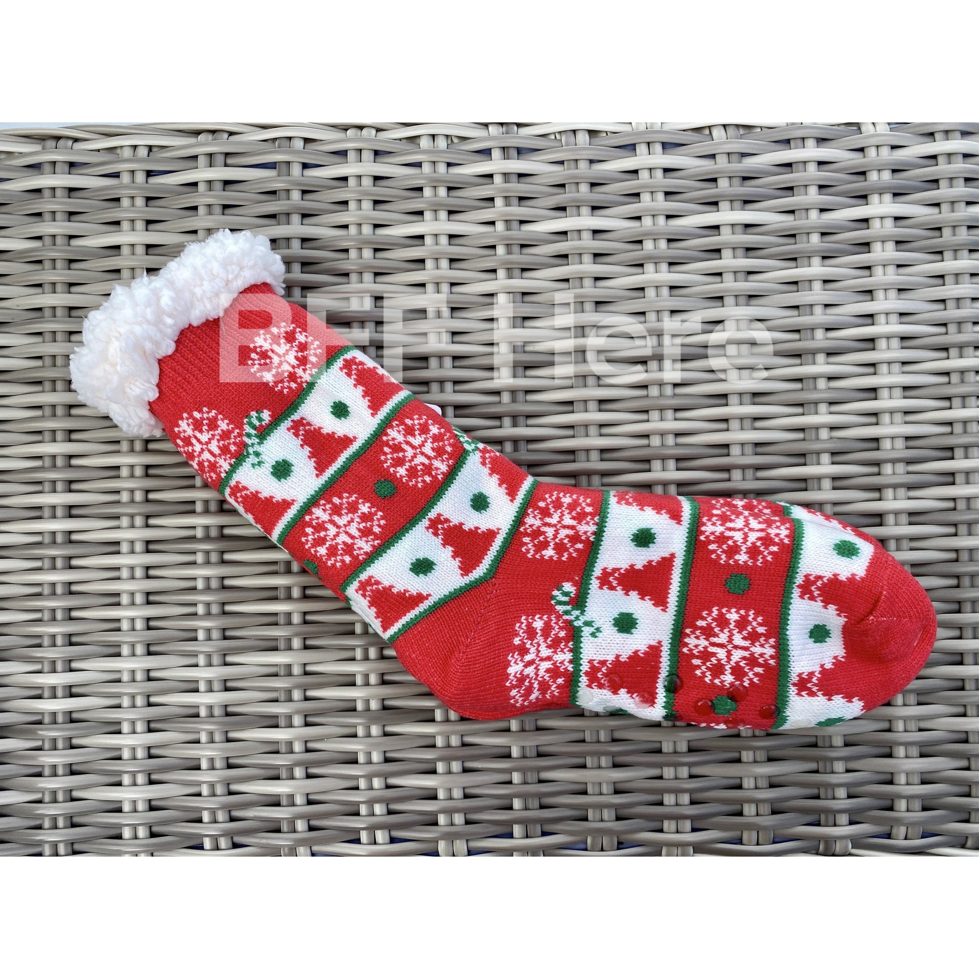 Christmas Tree  Print Faux Sherpa Slipper Socks -- Choice of Color - BFF Here