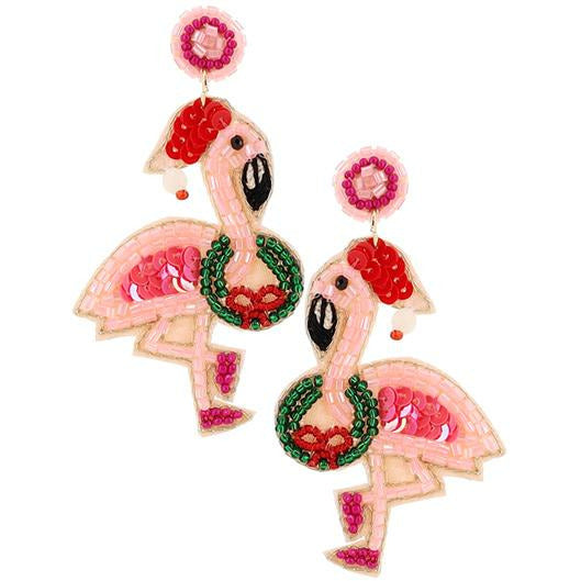 Vacay Flamingo Seed Bead Earrings - BFF Here