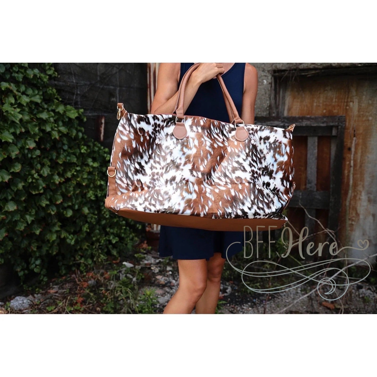 The Evelyn Cow Print Weekender Bag - BFF Here