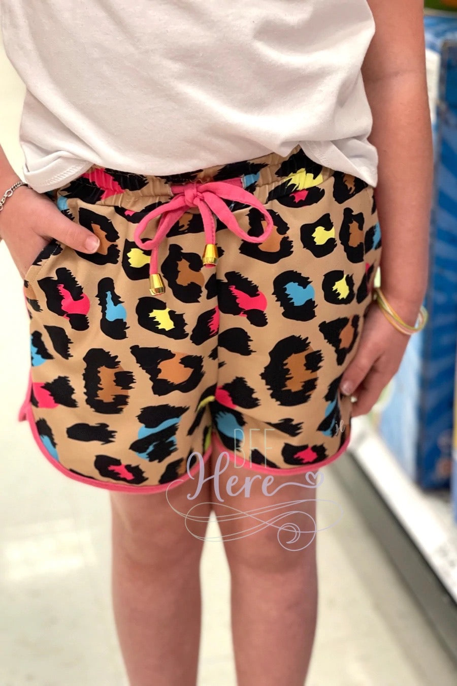 Splash of Color Leopard Drawstring Everyday Shorts -- Kids - BFF Here