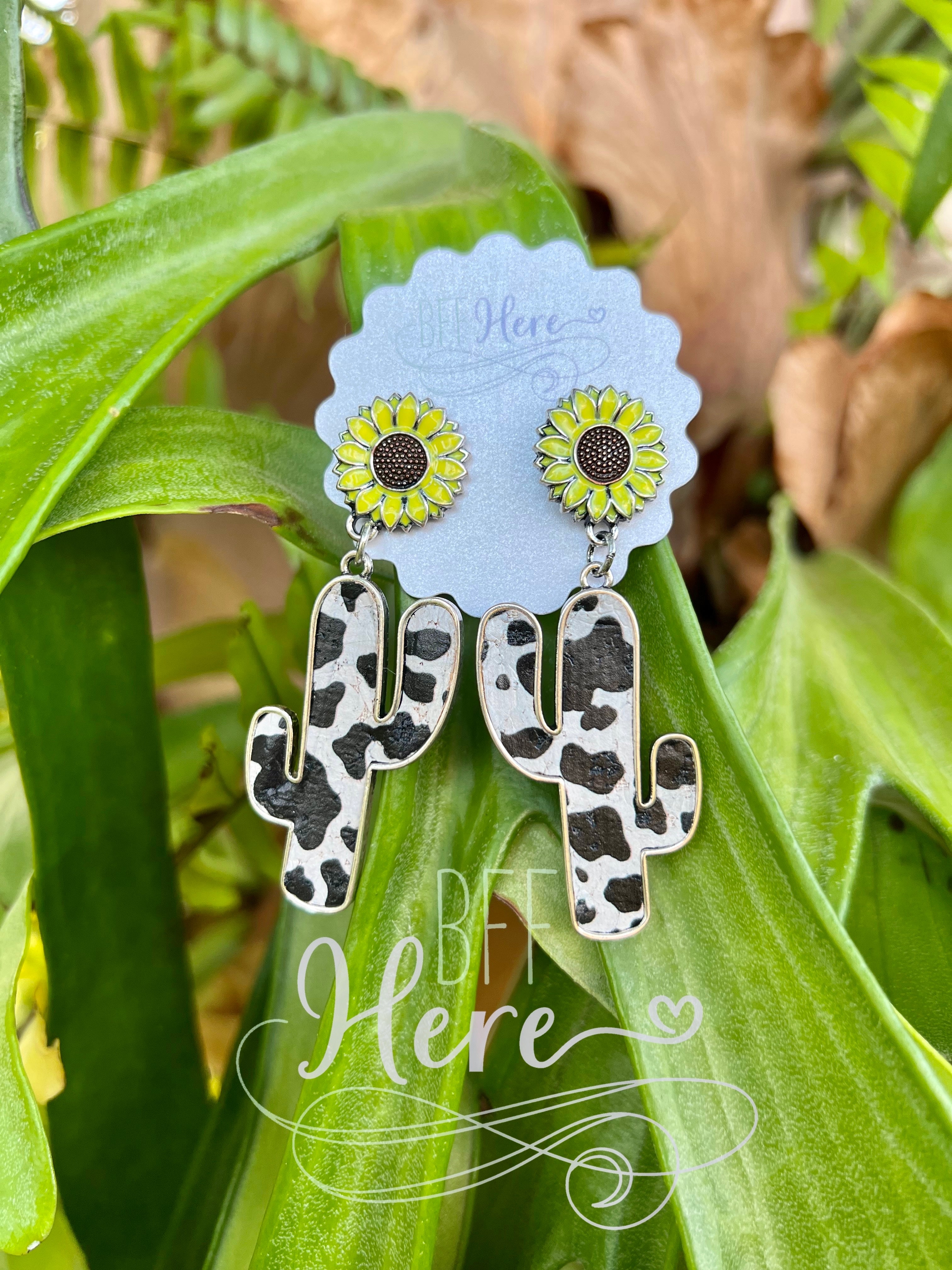 Maverick Animal Print Cactus Earrings - BFF Here