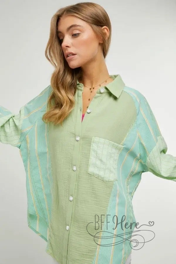 Sage Plaid Stripe Top - BFF Here