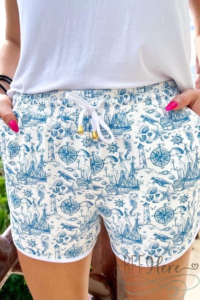 PREORDER -Oceans Away Drawstring Everyday Shorts - BFF Here