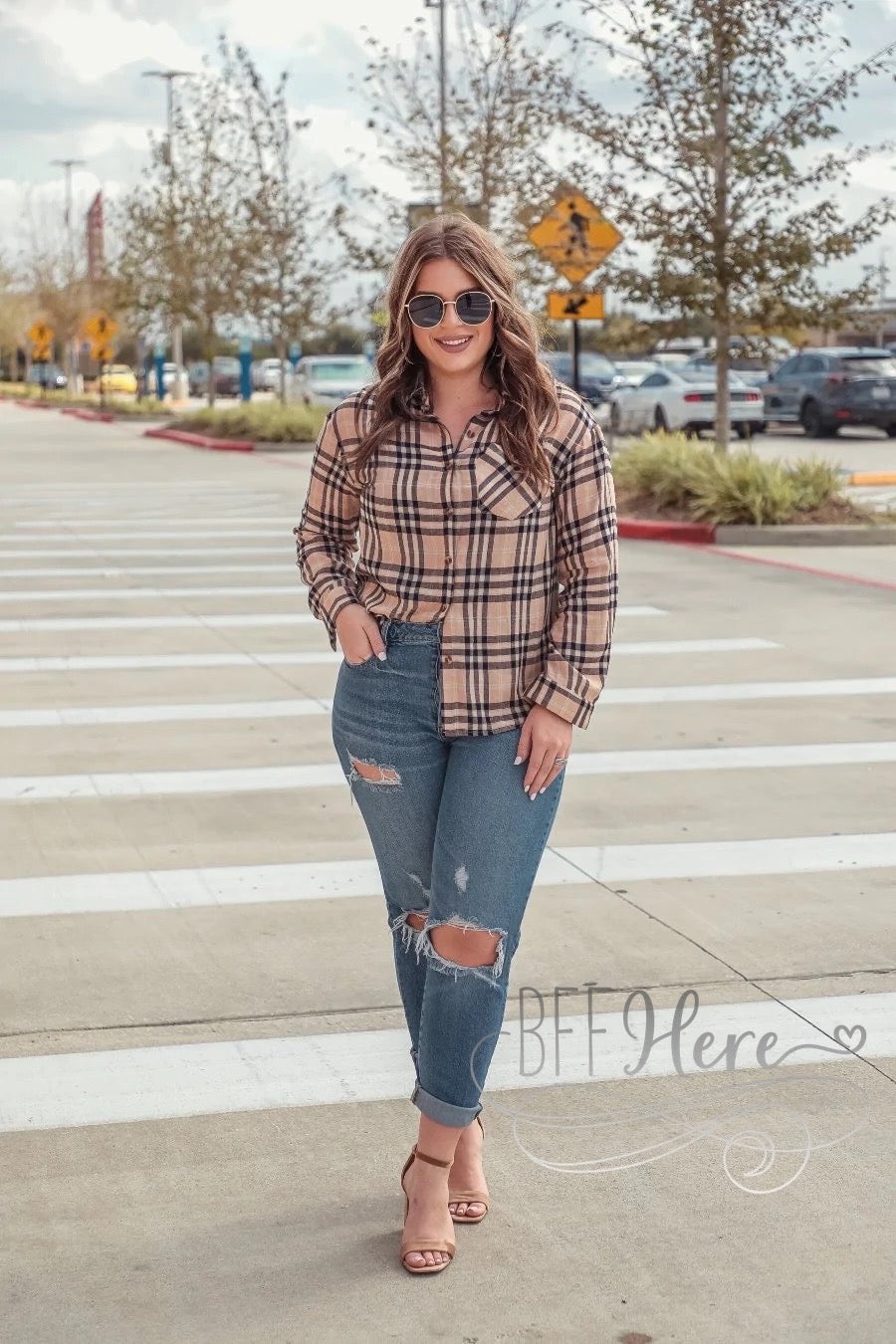 Put It In Neutral Plaid Button Up Top - BFF Here