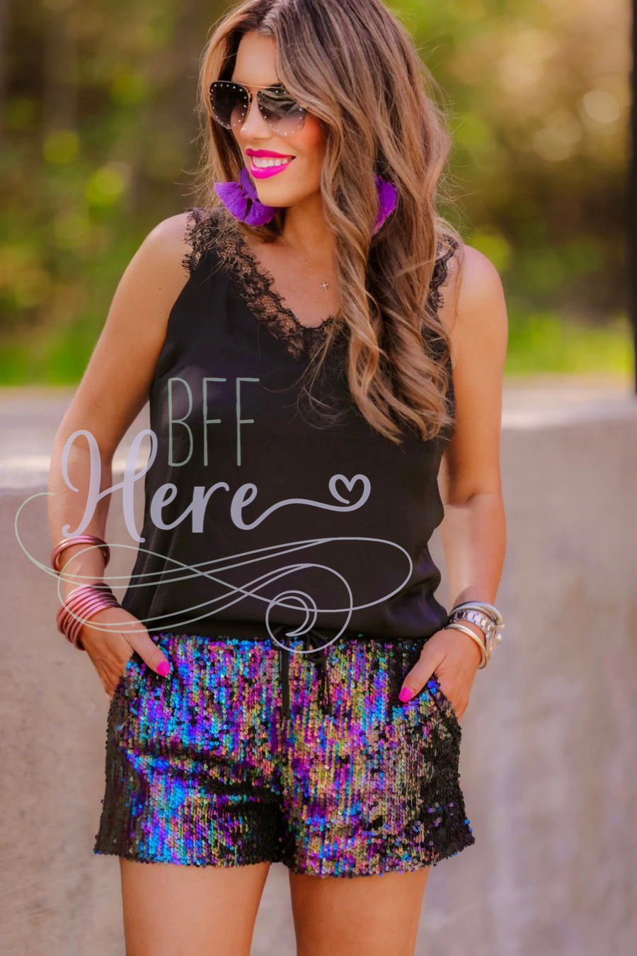 Mermaid Sequin Drawstring Shorts - BFF Here