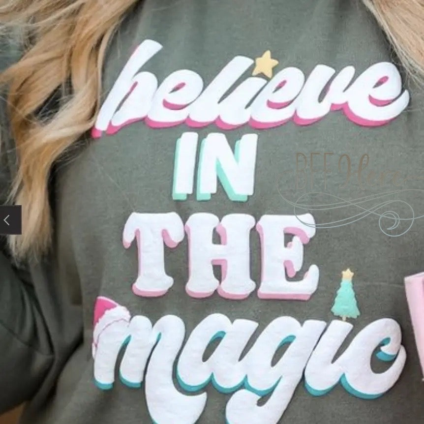 PREORDER—Believe in the Magic Puff Print Sweatshirt (Olive Acid) - BFF Here