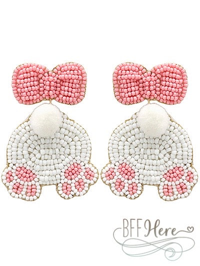 Easter Bunny Tail Seed Bead Earrings - BFF Here