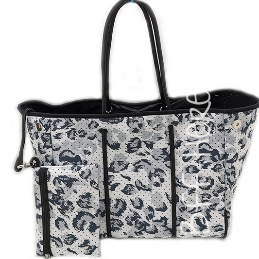 Neoprene Tote -- Black/Gray Leopard - BFF Here