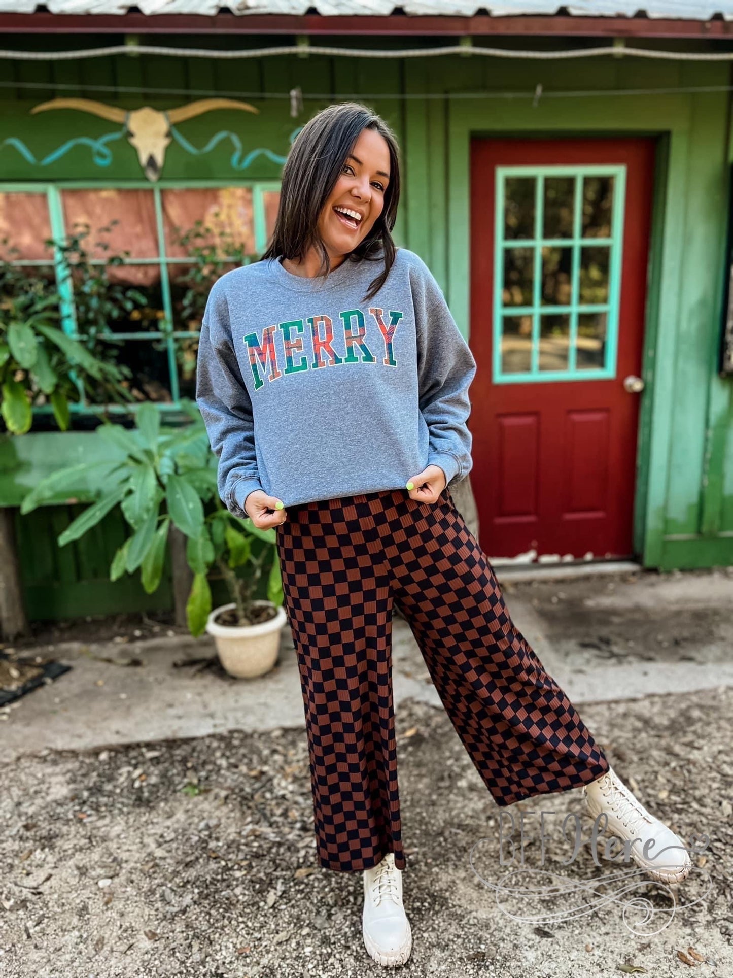 PREORDER—Merry Plaid Sweatshirt - BFF Here