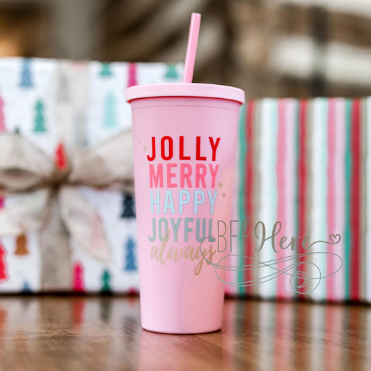 PREORDER— Matte Tumbler 22 oz (Pink) - Jolly Merry Happy - BFF Here