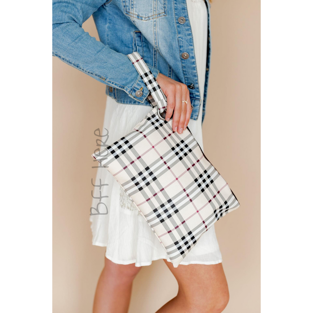 Trendy Clutch -- Beige Plaid - BFF Here