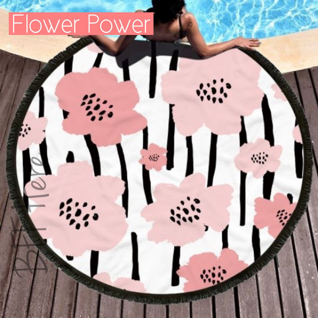 Round Beach Towel -- Flower Power - BFF Here