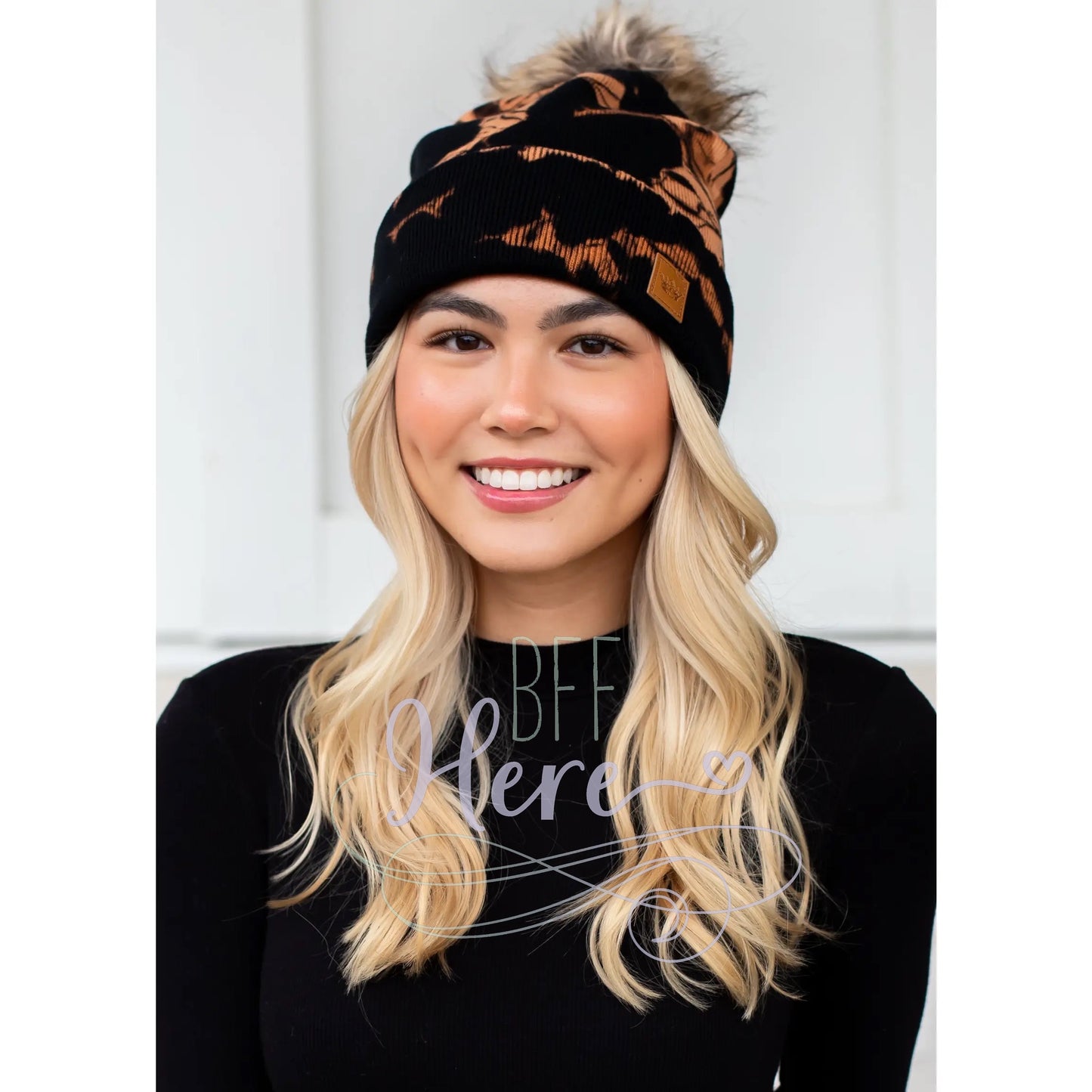 Black & Tan Tie Dye Pom Hat - BFF Here