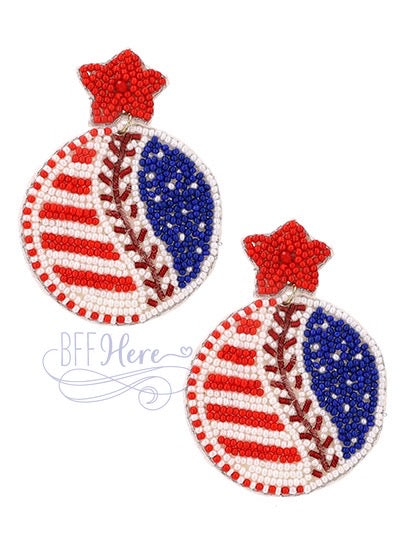 USA Baseball Seed Bead Earrings - BFF Here