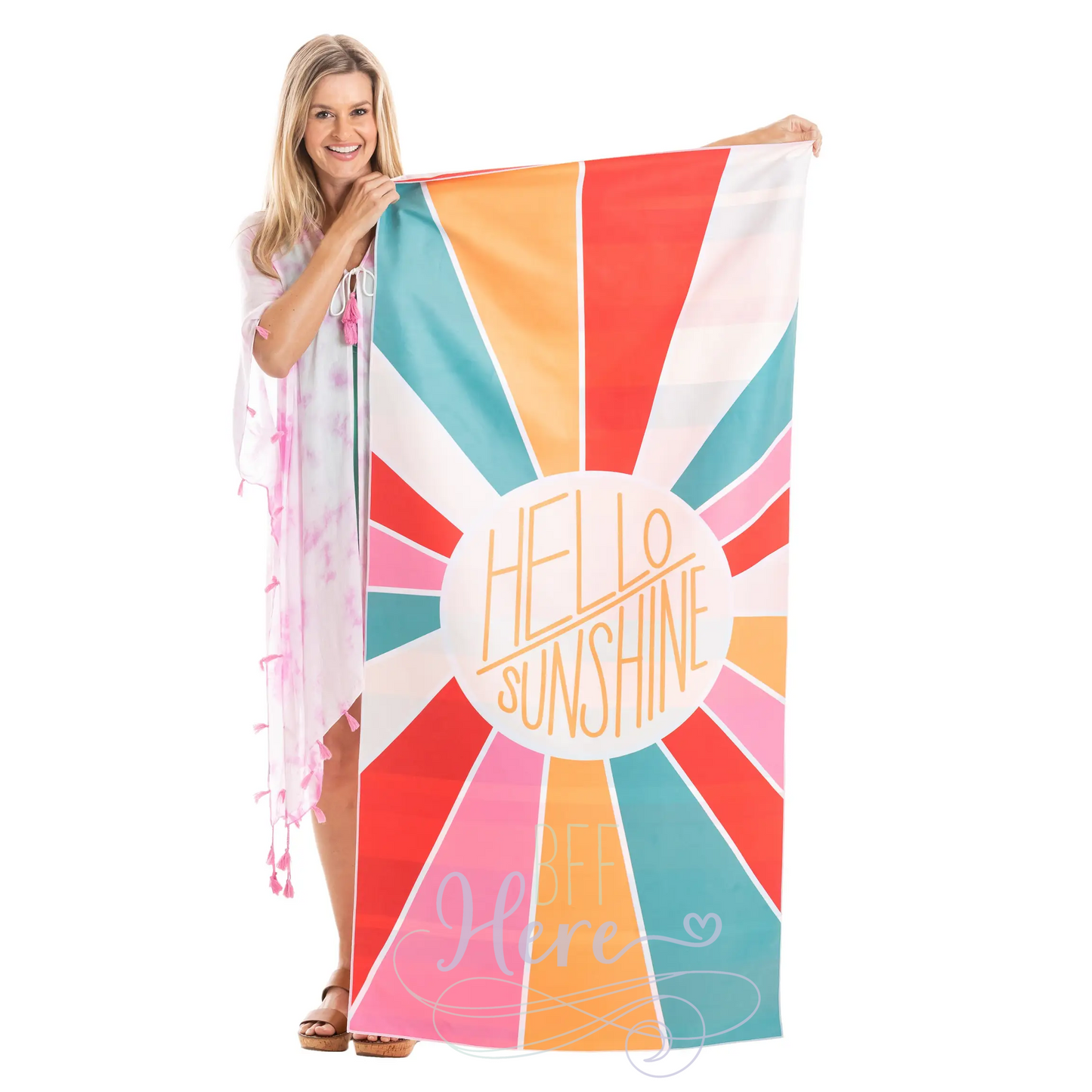 Quick Dry Beach Towel -- Hello Sunshine - BFF Here