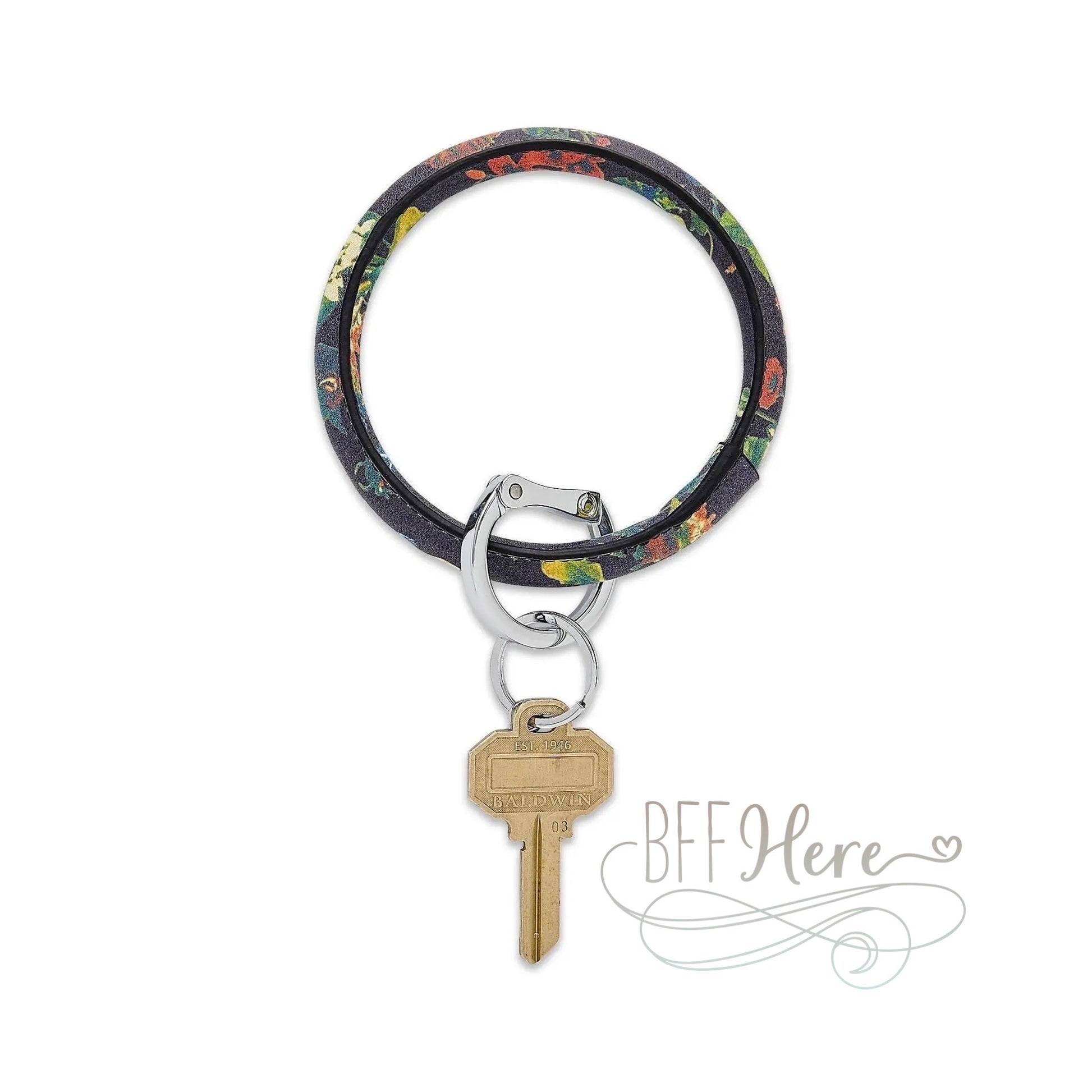 Back in Black Floral - Leather Big O-Key Ring by Oventure - BFF Here