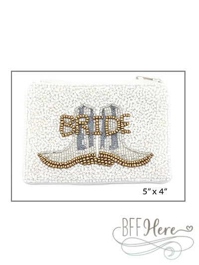 Bride Cowboy Boots Seed Bead Coin Purse - BFF Here
