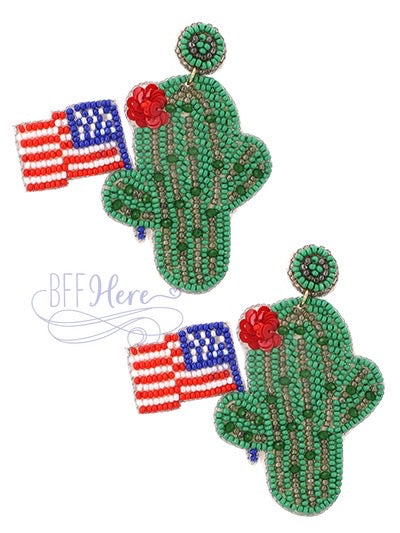 Cactus USA Flag Seed Bead Earrings - BFF Here