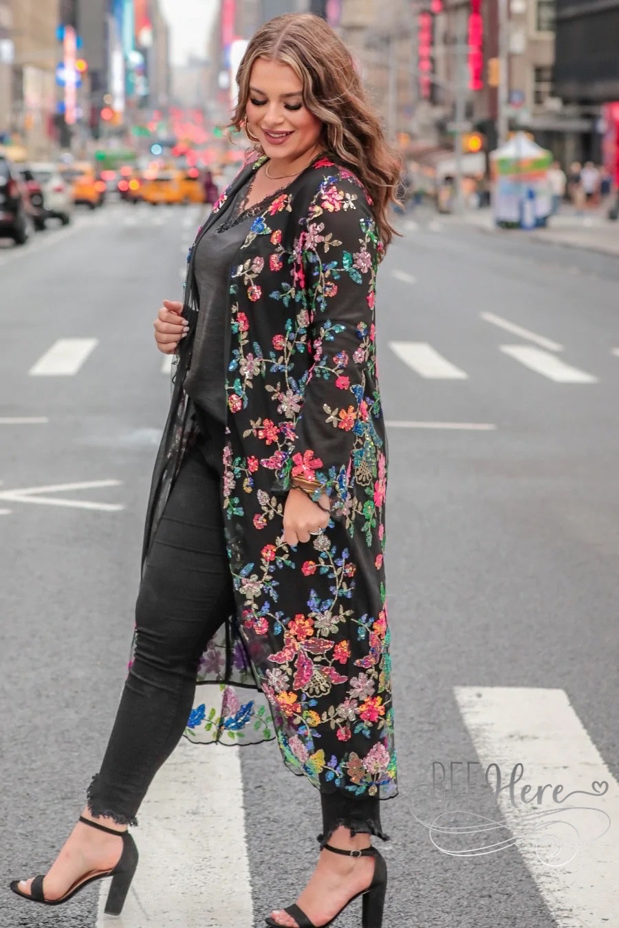 PREORDER-Here To Dazzle Floral Sequin Kimono - BFF Here
