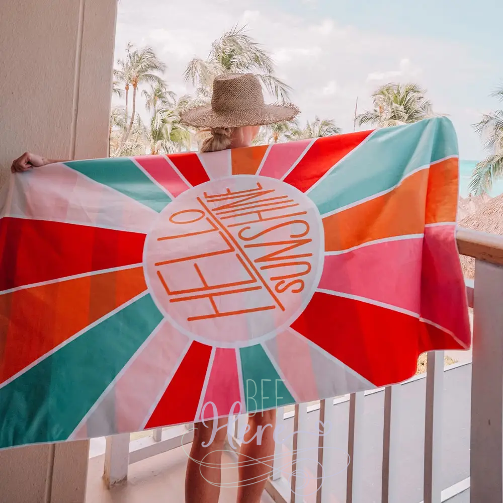 Quick Dry Beach Towel -- Hello Sunshine - BFF Here