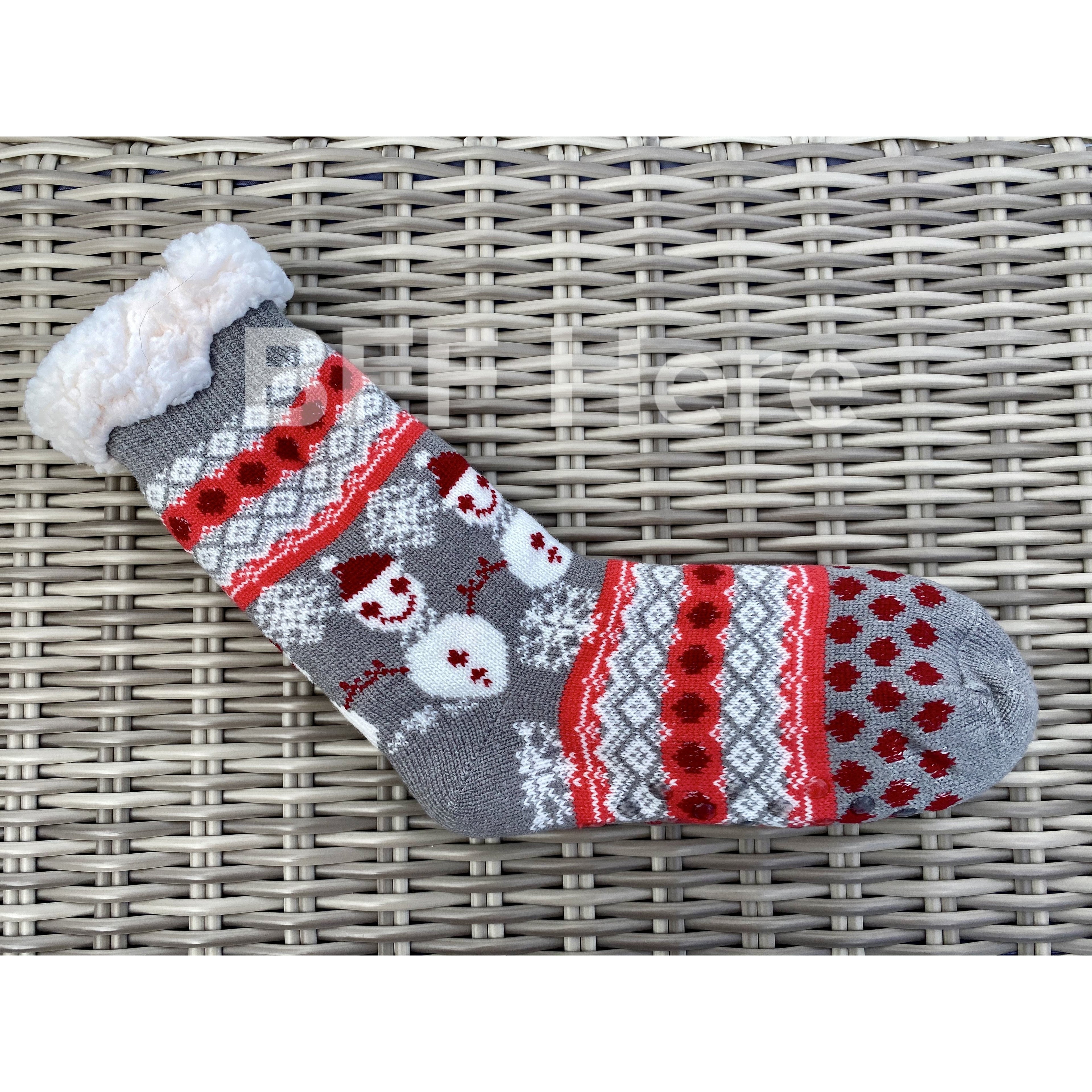 Snowman Print Faux Sherpa Slipper Socks -- Choice of Color - BFF Here