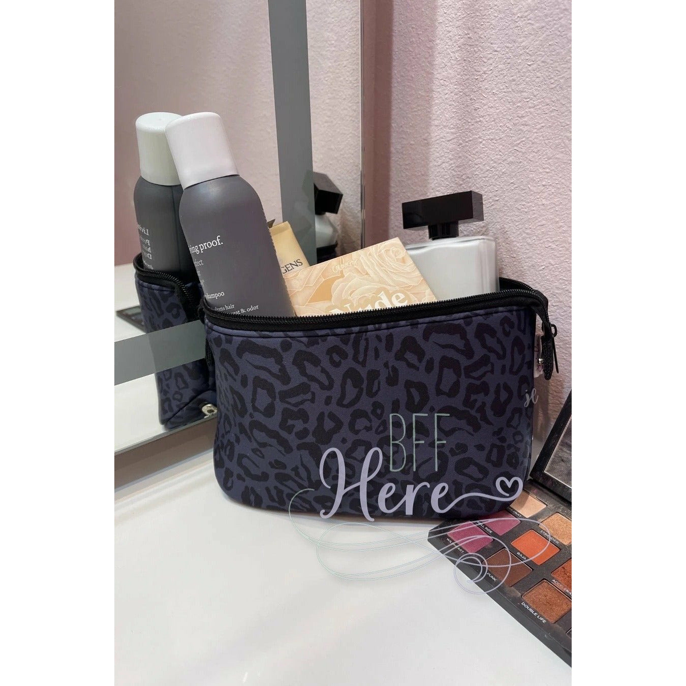 Neoprene Cosmetic Bag -- Midnight Leopard - BFF Here