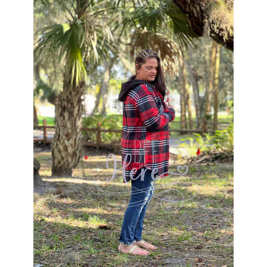 Hallee Hooded Plaid Shacket - BFF Here