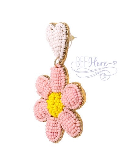 Daisy Flower Seed Bead Earrings — Choice of Color - BFF Here