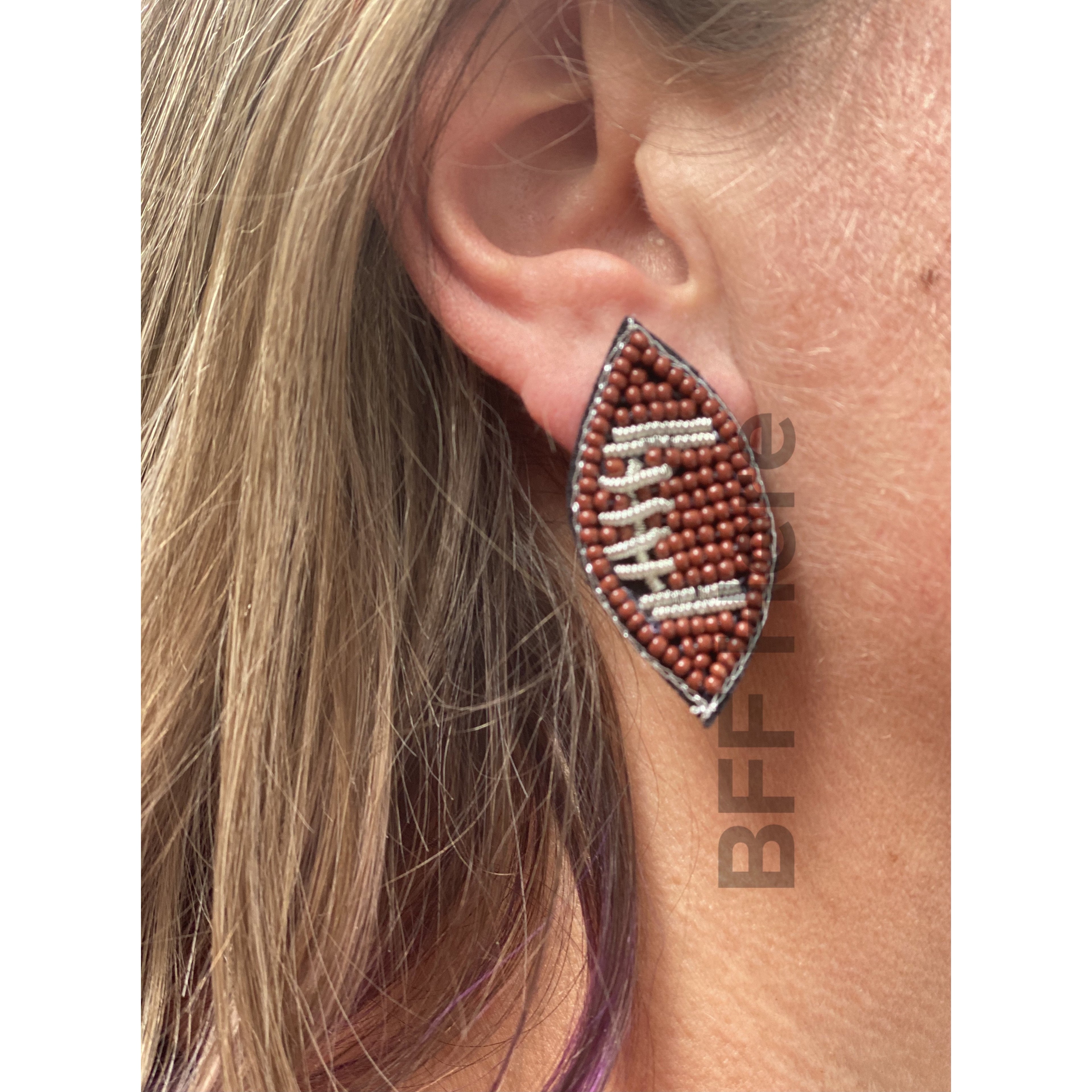 Football Seed Bead Earrings - BFF Here