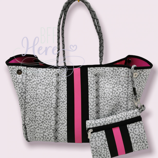 Neoprene Tote -- Gray Chic Leopard - BFF Here